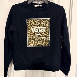 Vans Black Sweatshirt with Leopard Print Logo Panel